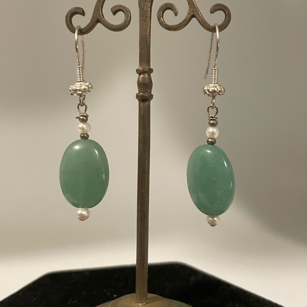 Aventurine, Pearl And Sterling Silver Earrings